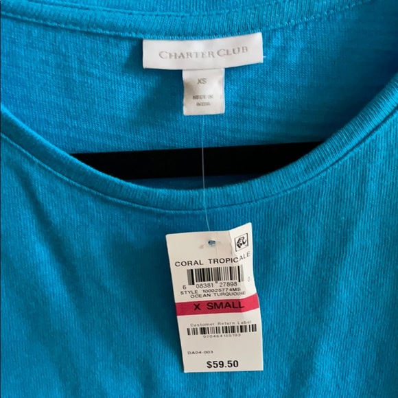 Charter club teal 3/4 sleeve top NWT - Picture 2 of 3